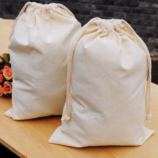 Custom Gift Muslin Calico Canvas Cotton Small Pouch Dust Draw String Drawstring Bag
