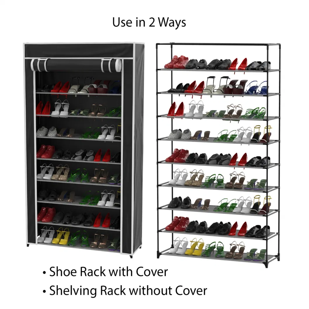 Tiered Shoe Rack with Dust Cover, Footwear Organizer with Non-Woven Fabric Cover and Metal Frame