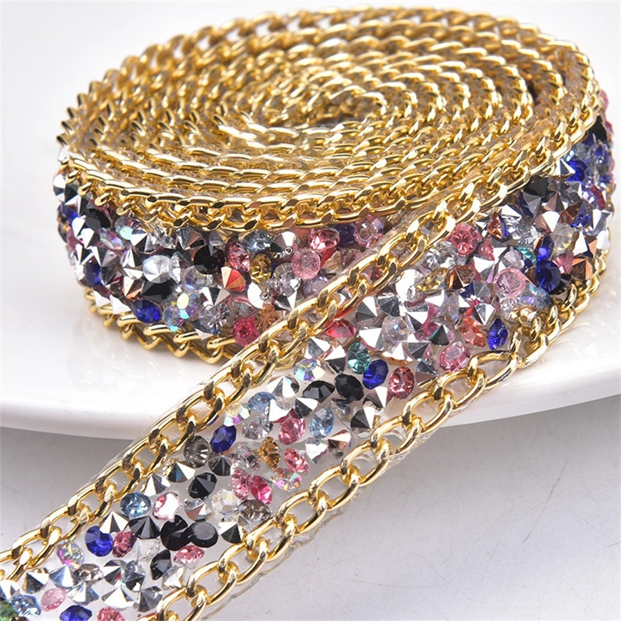Mixed Color Bling Bling 17 mm Resin Acrylic Crystal Rhinestone Chain Decoration Accessories for Clothes Bags Shoes Ribbon Rhinestones Trimming Chain